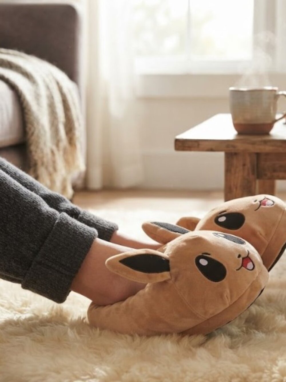Eevee Plush Slippers Unisex Teen Adult One Size Cozy Cosplay Shoes up to 10.5"